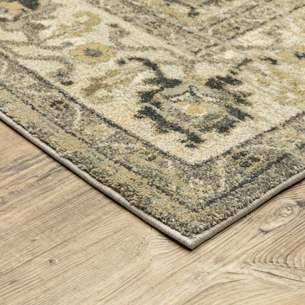 HomeRoots Polypropylene 5’ x 8’ Beige and Gray Traditional Medallion Indoor Area Rug