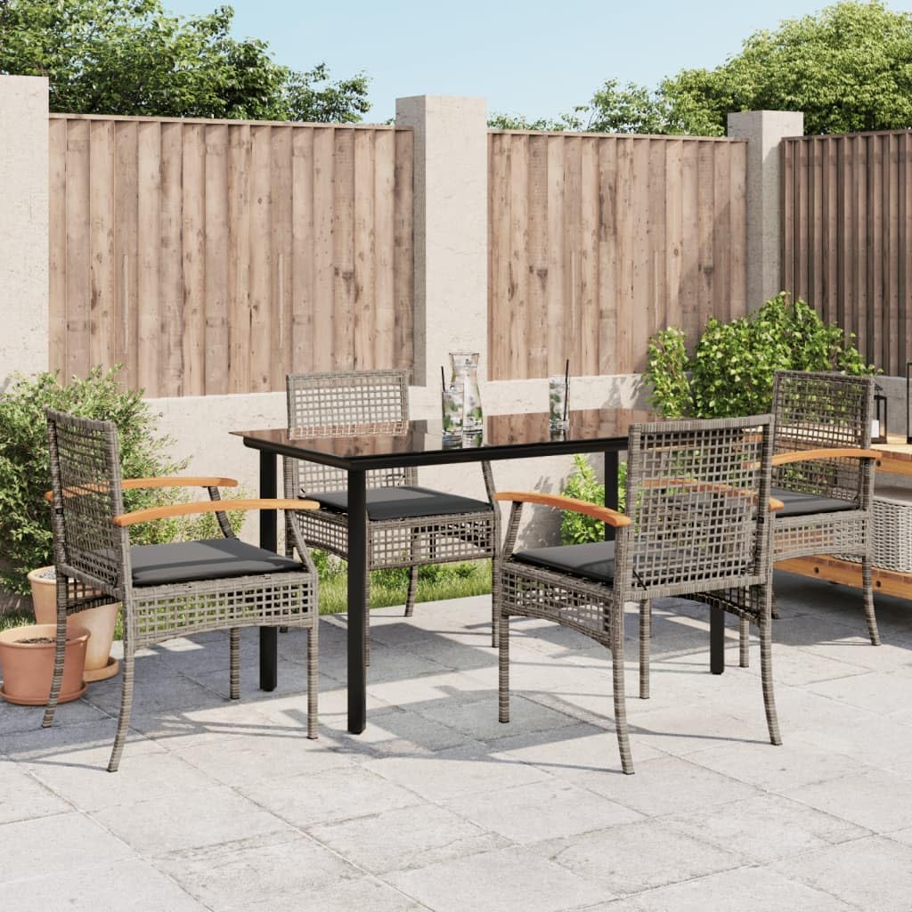 vidaXL Garden Dining Set with Cushions 5 Pieces, Table and Chairs, Relaxing Armchairs, Seats for Patio Terrace, Synthetic Rattan Grey