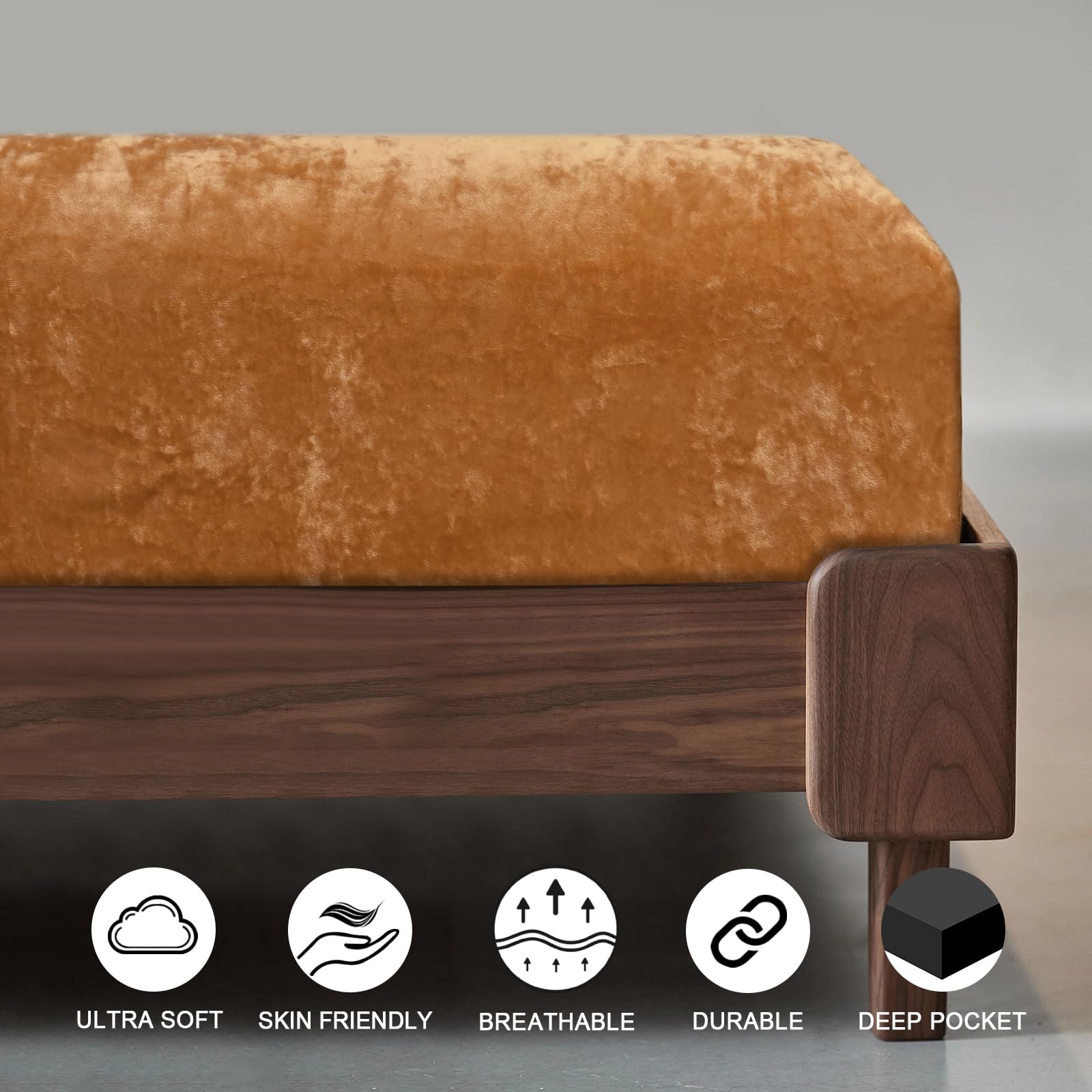 Phf Truly Velvet Fitted Sheet Only King Size, Luxury Super Soft Cozy Comfy Fleece Bottom With 15' Deep Pocket, Suitable For Fall Winter And Spring, No Pillowcases, Brown Sugar