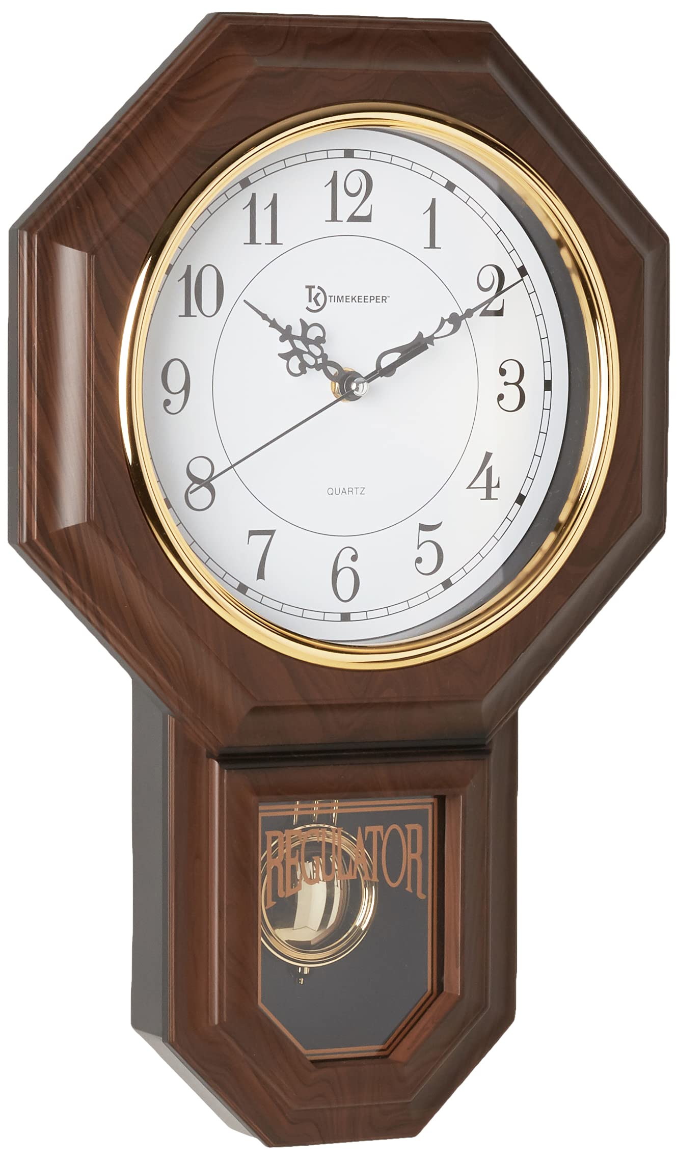 Timekeeper Essex Westminster Chime Faux Wood Pendulum Wall Clock, 17.5 x 11.25, Walnut