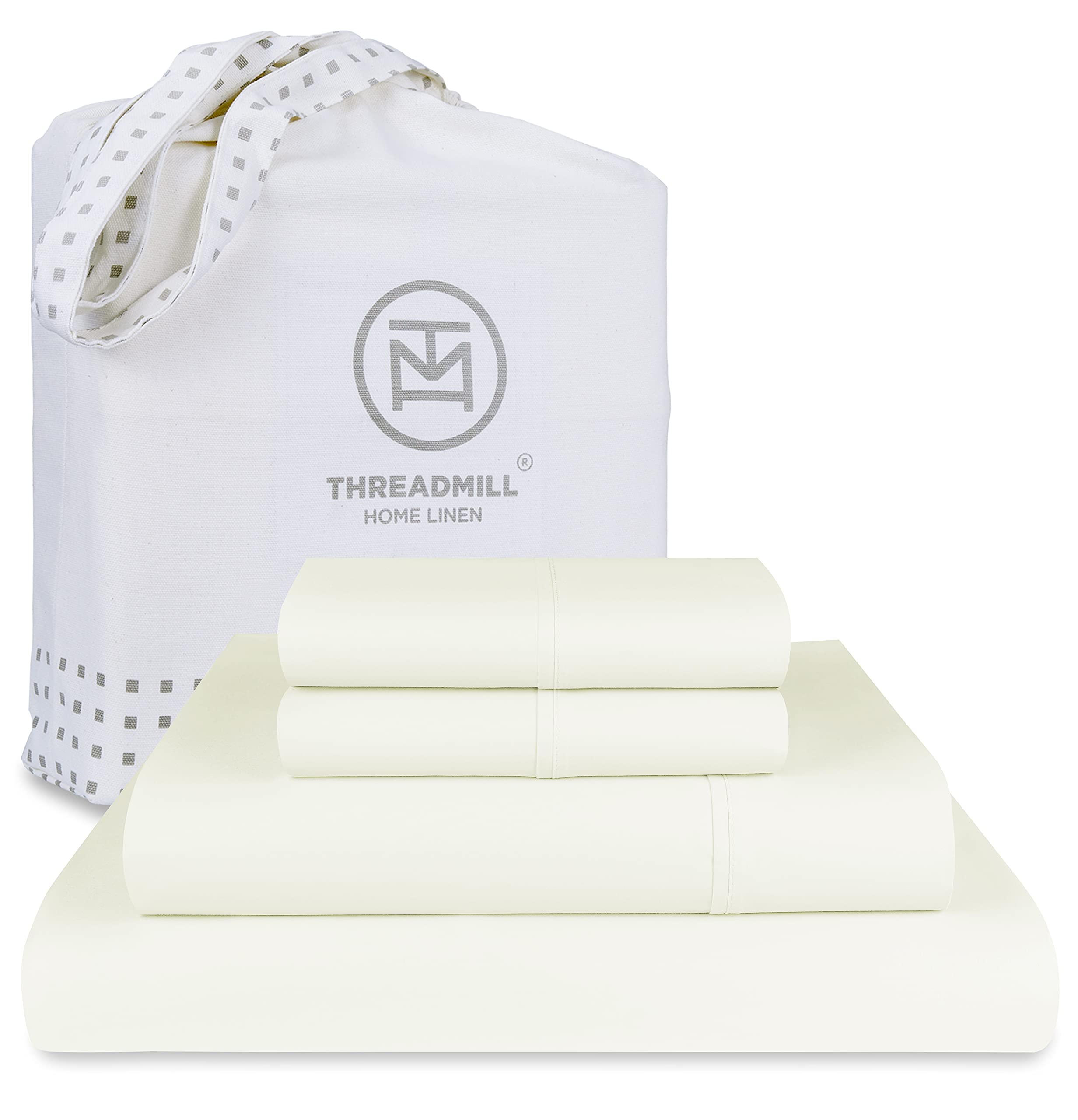 Threadmill Luxury Supima Cotton Sheets, Luxury 1000 Thread Count 100% Soft Cotton Sheets For Full Size Bed, 4 Pc Ivory Bed Sheet