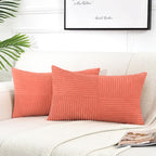 Fancy Homi Coral Lumbar Decorative Throw Pillow Covers 12X20 Inch For Living Room Couch, Rustic Farmhouse Boho Home Decor, Soft
