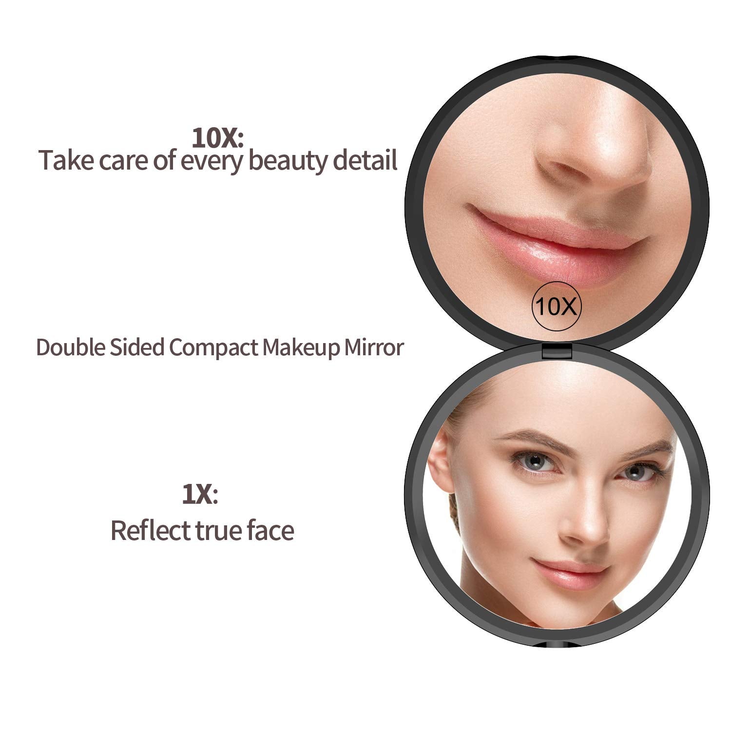 Gospire Pocket Makeup Mirror For Travel, 1X/10X Double Sided Magnifying Compact Handbag Cosmetic Mirror, 4 Inch Ultra-Thin Handh