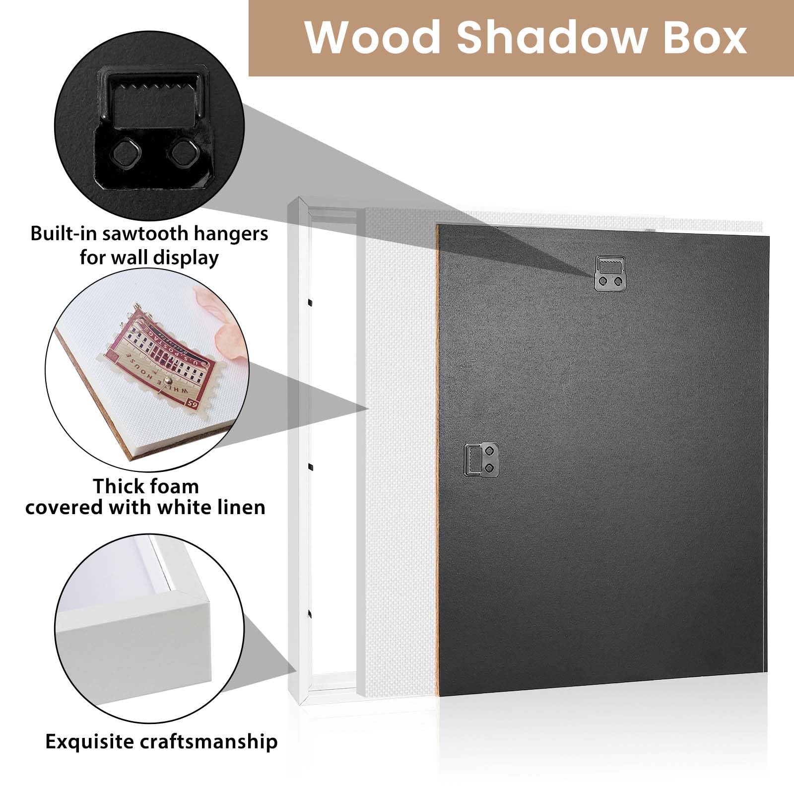 Califortree 12X16 Large Shadow Box Frame With Soft Linen Back - Metal Push Pins Included, Memory Shadow Box Display Case For Bou