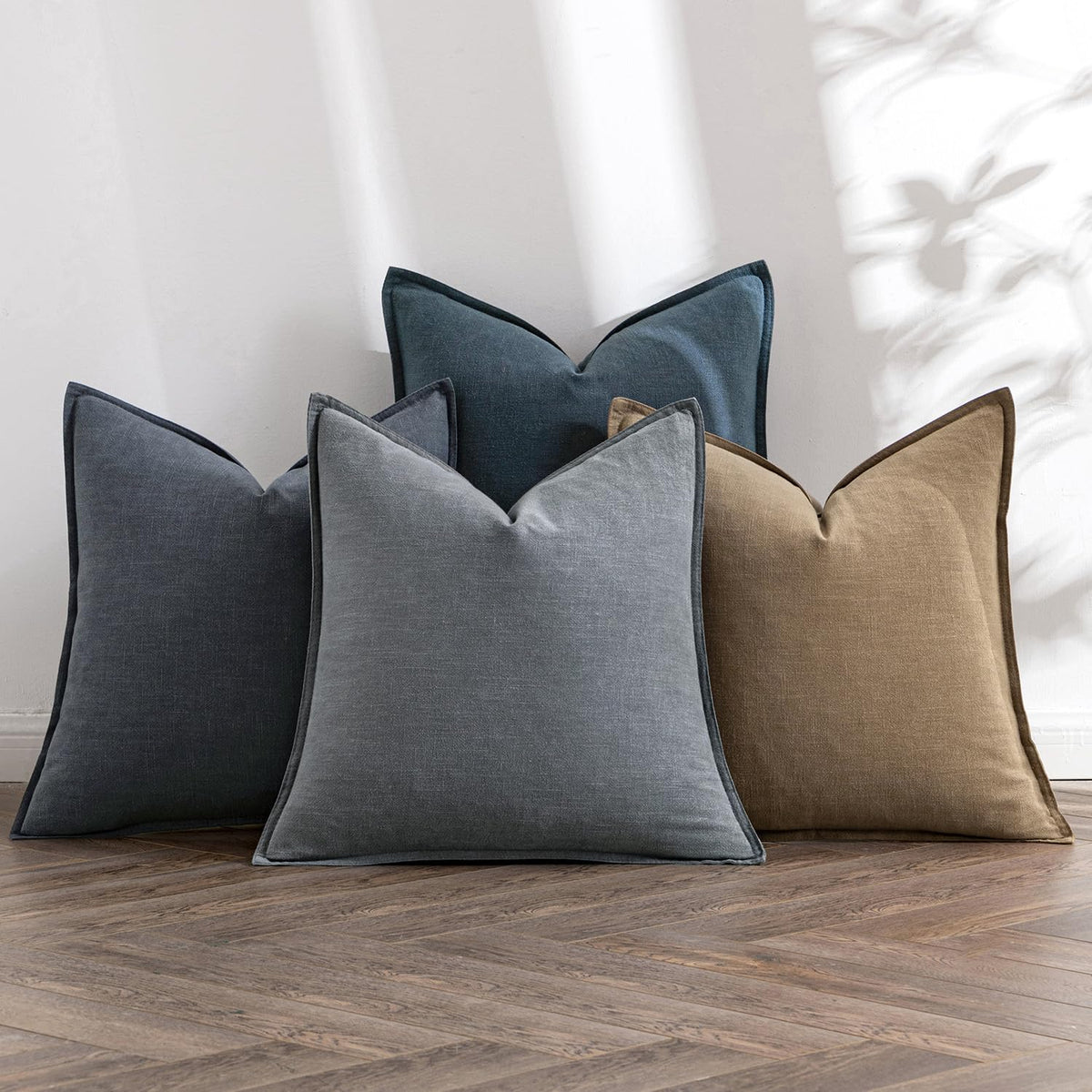 Miulee Neutral Navy Linen Pillow Covers Pack Of 4 Decorative Natural Solid Throw Pillow Covers Soft Accent Boho Farmhouse Couch