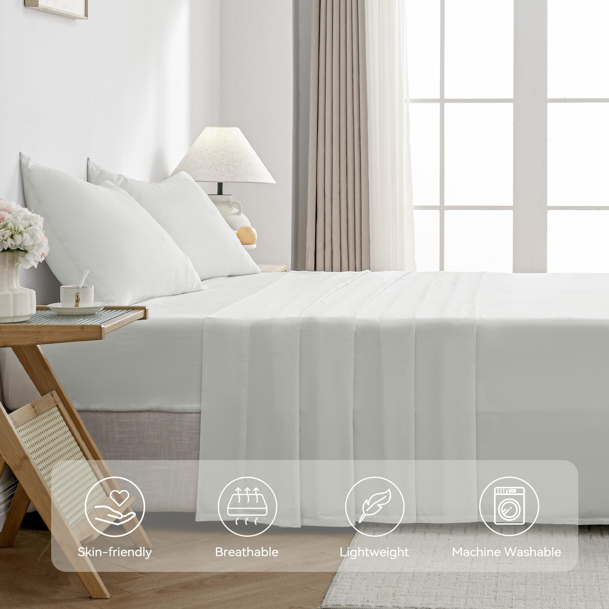 Jellymoni Fitted Sheet Queen Cotton Cream White 1Pc Easy-Fit 16 Inch Deep Pocket Sheet Bedding Sheet Solid 100% Washed Cotton So