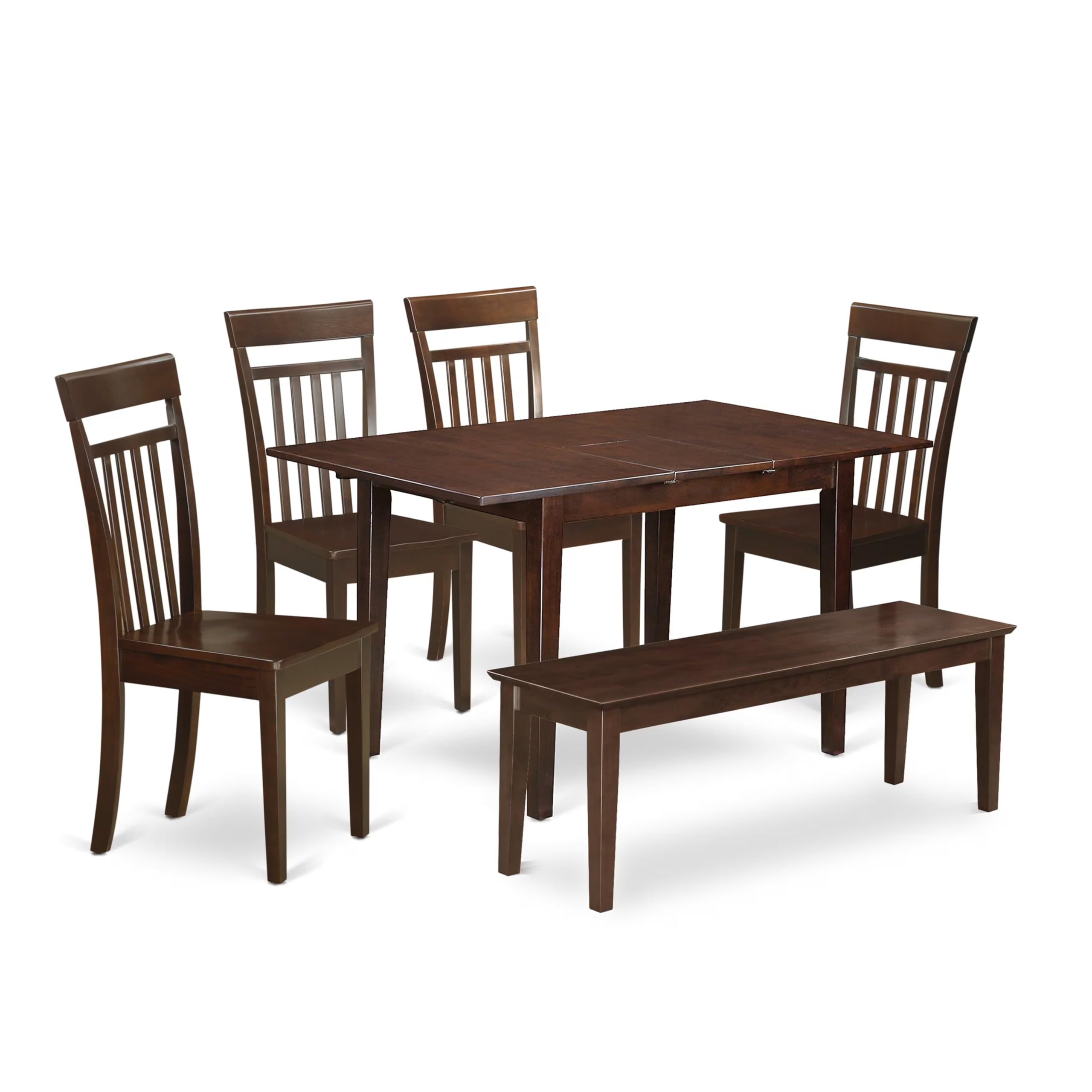 East West Furniture Psca6-Mah-W 6 Piece Dining Set Contains A Rectangle Dining Room Table With Butterfly Leaf And 4 Kitchen Chairs With A Bench, 32X60 Inch, Mahogany