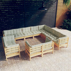 vidaXL Solid Pinewood Patio Lounge Set - 12-Piece Garden Sofa with Gray Cushions, Modular Design, Comfortable Outdoor Seating