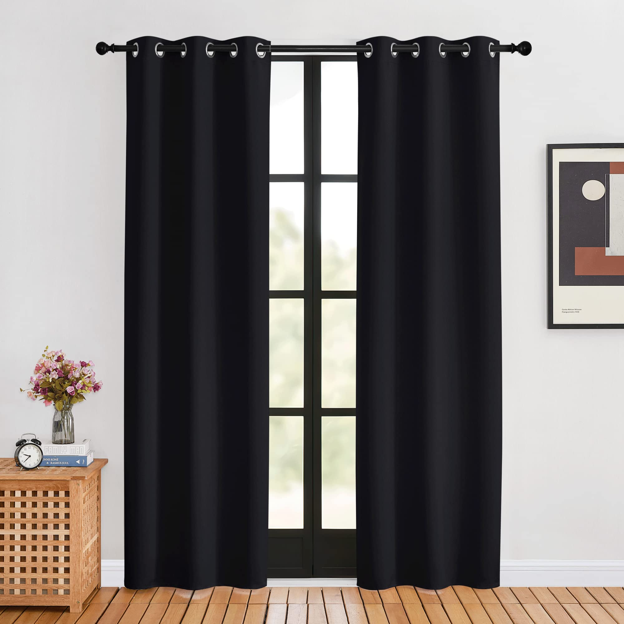 Nicetown Halloween Living Room Curtains 80 Inch Length 2 Panels Set, Black, W34, Blackout Thermal Insulated Window Treatment Sol