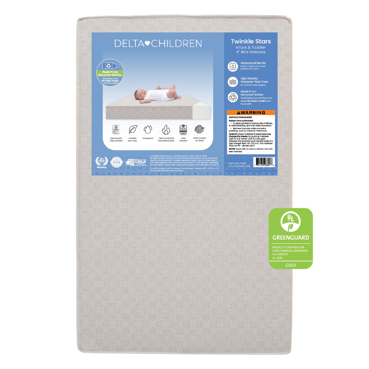 Delta Children Twinkle Stars 4' Mini Crib Mattress,Firm, Royal Blue