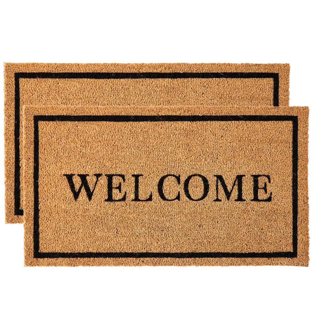 Kankun Coco Coir Door Mat With Heavy Duty Backing, Welcome Doormat (17' X 30'), Doormat Entrance (Pack Of 2 - Welcome)
