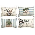 Avoin Colorlife Christmas Snowman Reindeer Gloves Eucalyptus Blue Throw Pillow Covers, 12 X 20 Inch Winter Holiday Stripes Cushi