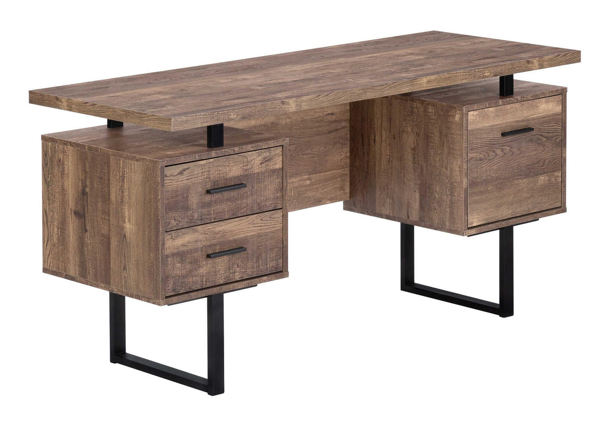 Monarch Specialties Computer Desk With Drawers - Contemporary Style - Home & Office Computer Desk With Metal Legs - 60&quot;L (Brown Reclaimed Wood Look)