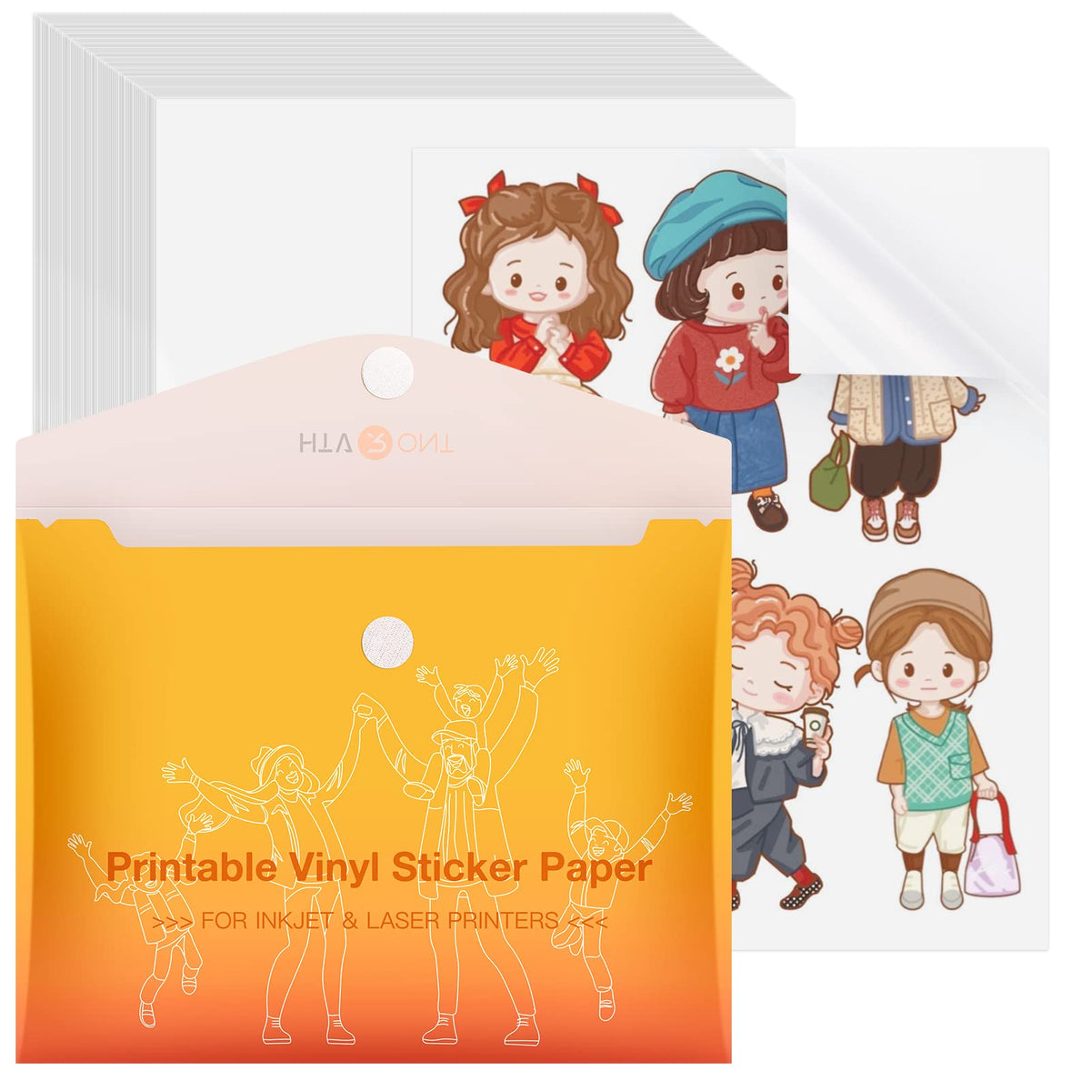 Htvront Printable Vinyl Sticker Paper, 100 Sheets Glossy Waterproof Sticker Paper For Inkjet Printer Dries Quickly-Standard Lett
