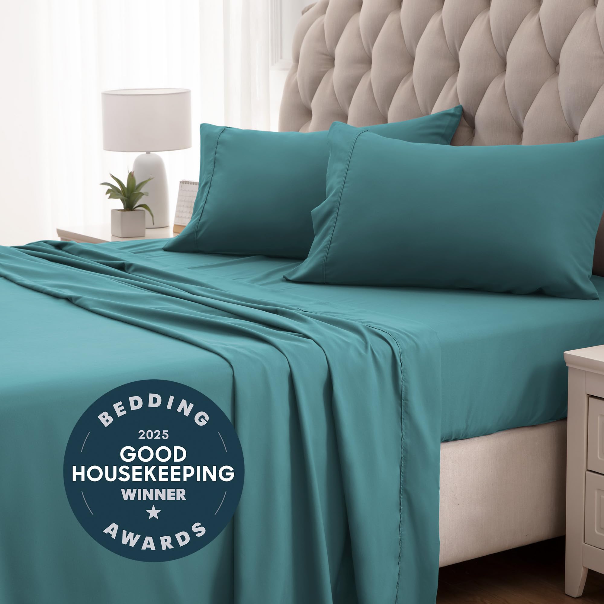 Sleep Zone Nanotex Super Soft Cooling Twin Bed Sheets Set For Kids 3 Piece - Easy Care Fitted Flat Sheet & Pillowcase Sets - Wrinkle Free, Fade Resistant, Deep Pocket 16' (Teal, Twin)