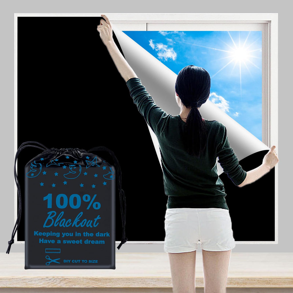 BoxElfos 100% Blackout Blind Curtains Window Cove[ 79''x 59''] [DIY Cut to Any Size or Shape] [Hook & Loop Tabs][ Portable Bags 