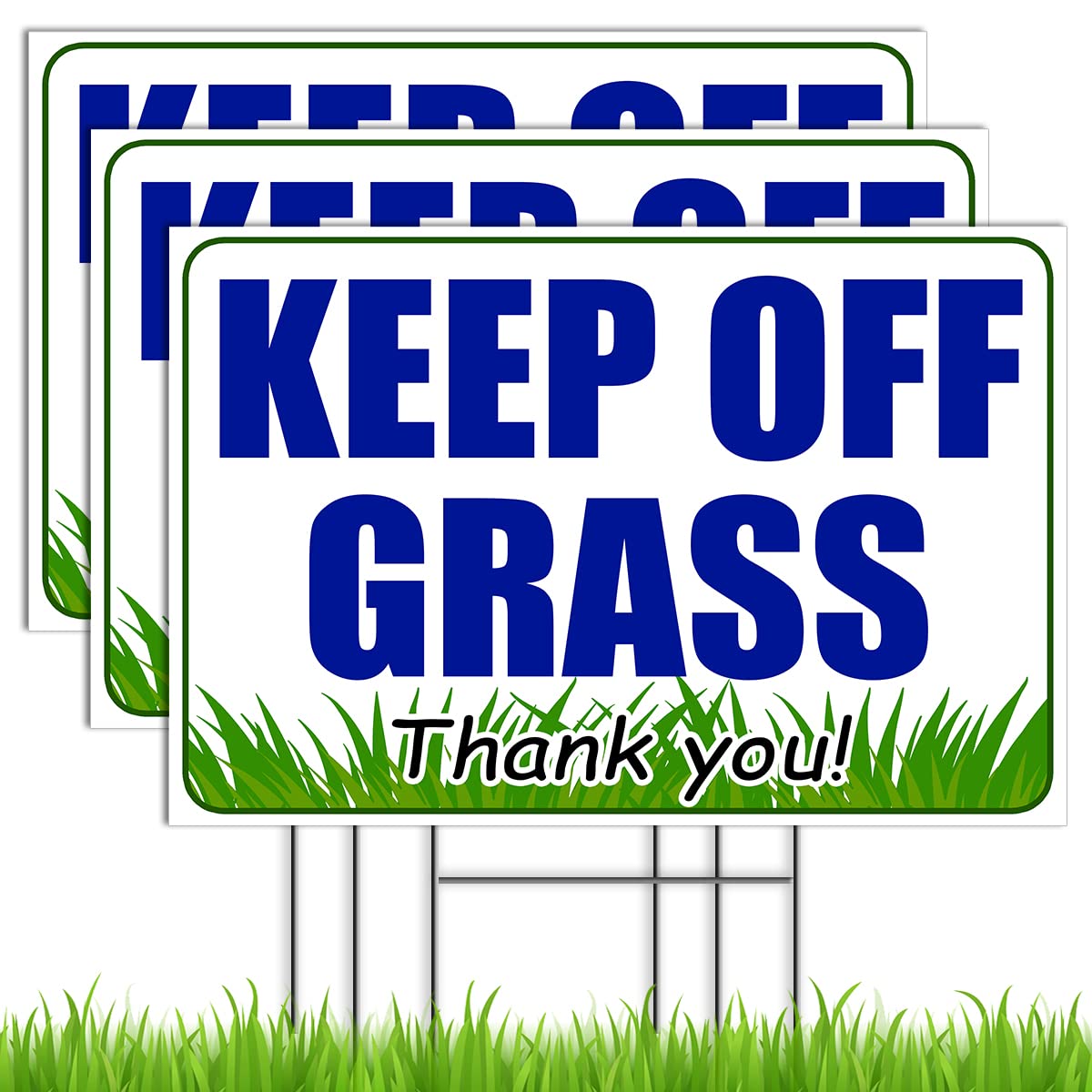 3 Pc Keep Off Grass Sign With Stake - 8 X 12 Double Sided Coroplast Do Not Walk On Grass Sign - Keep Dogs Off Lawn - Stay Off Gr