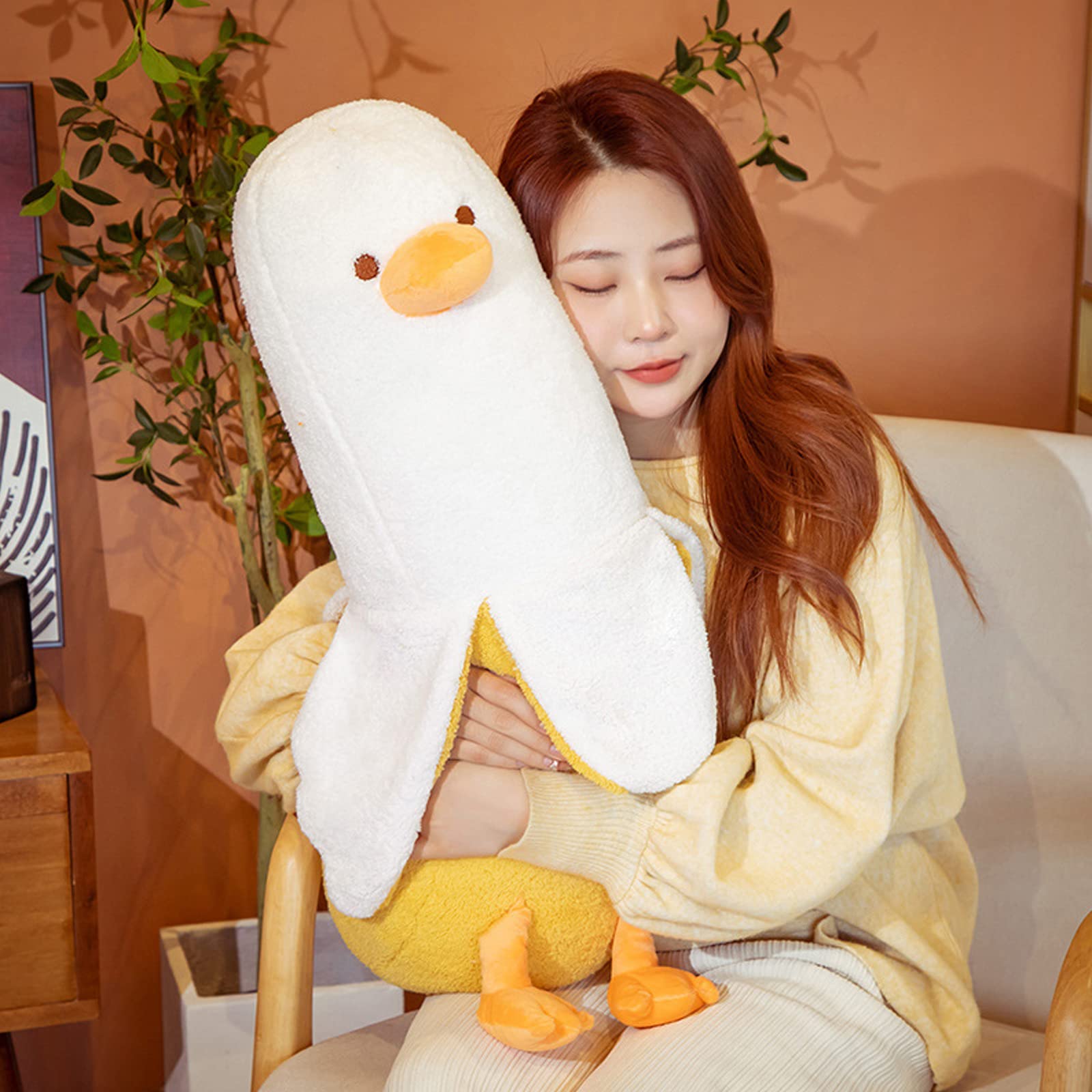 Hitoshe Banana Duck Plush Toy, Banana Duck Stuffed Animals Doll Cute Plushie Hugging Plush Pillow Gift For Girls And Boys (White