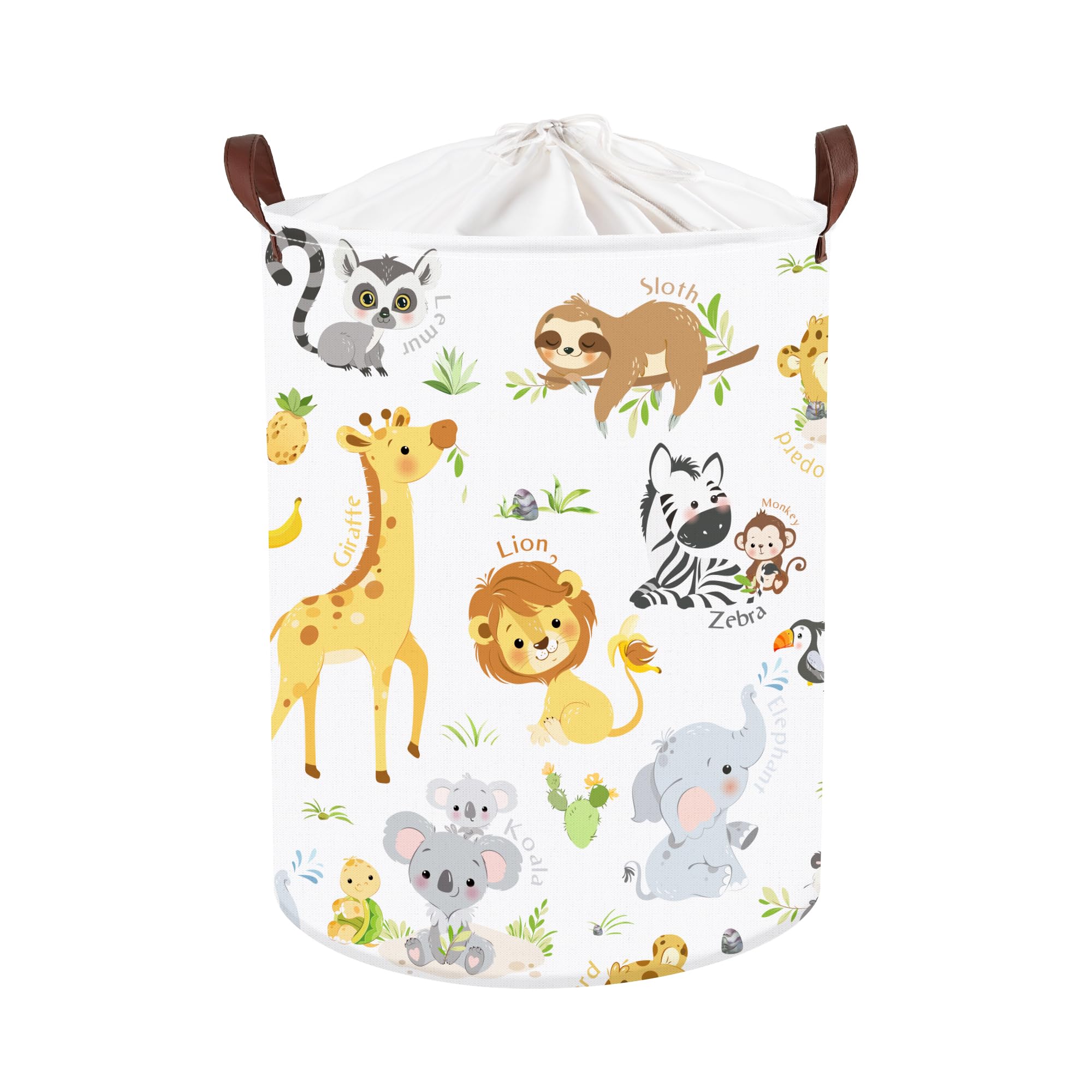 Clastyle Large Alphabet Animal Hamper for Nursery Kid Room Giraffe Lion Boy Girl Laundry Basket with Handle Elephant Collapsible