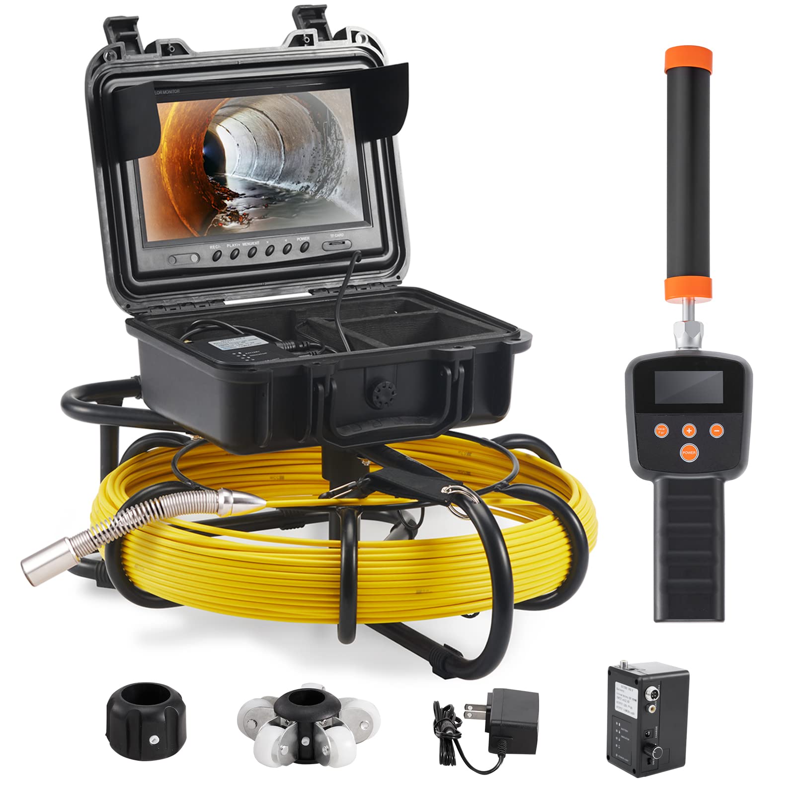 VEVOR Sewer Camera with 512Hz Locator, 165 ft/50 m, 9'' Pipeline Inspection Camera w/DVR Function, IP68 Camera w/12 Adjustable L
