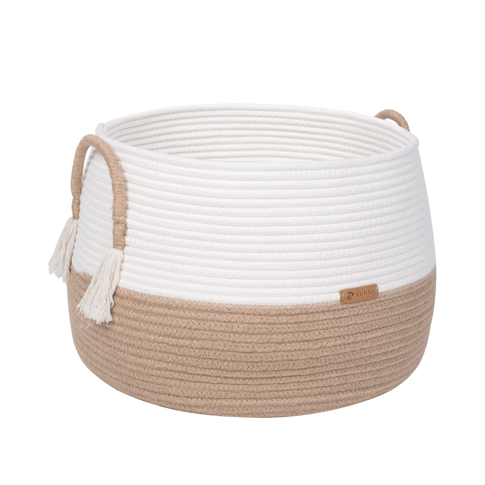 R RUNKA Small Basket for Stuffed Animal,Clothes,Baby Blankets -11.8'x9.8'- Boho Baskets for Living Room,Bedroom,Nursery |Cotto