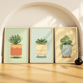 SoulAbiti Modern Plant Pastel set of 3 Framed Wall Print 12x18 inch Light Brown Frame PlexiGlass Floral Art ready to hang for l