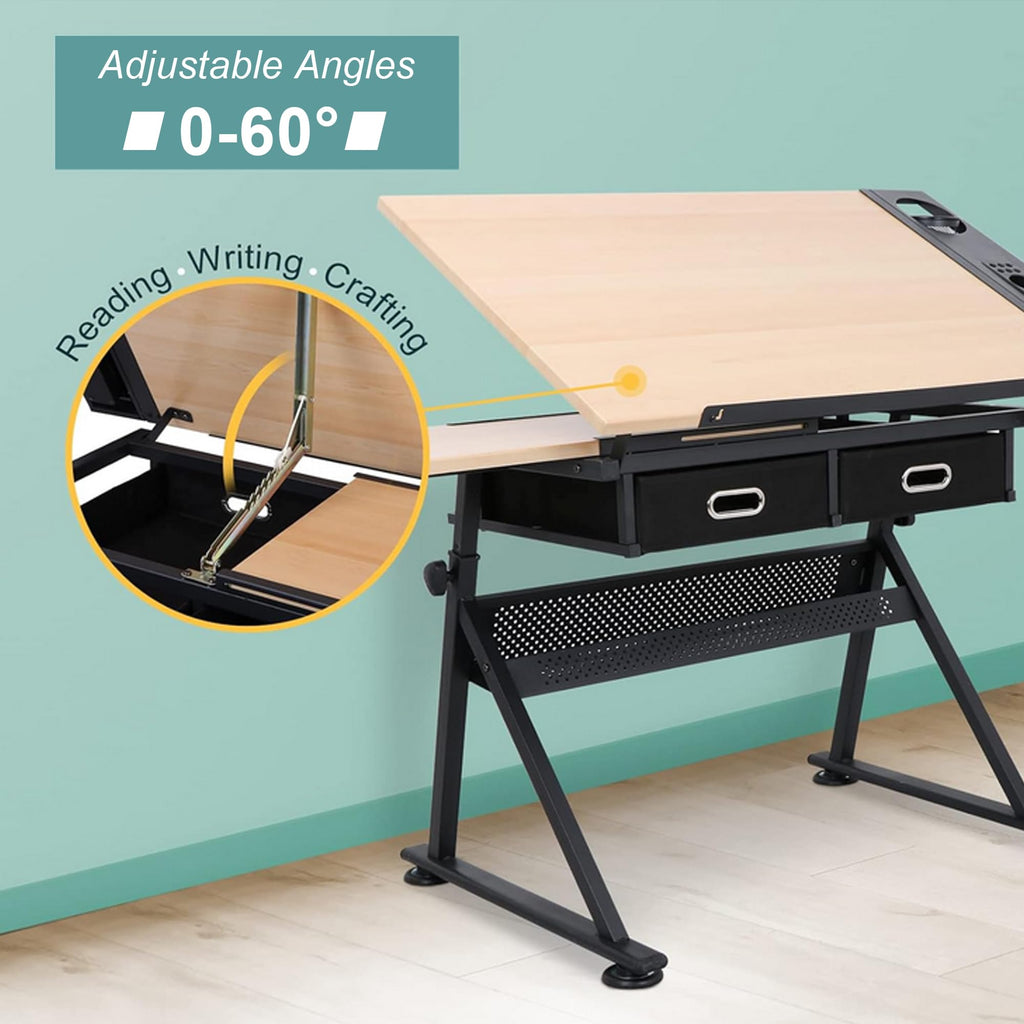 ZENY Drafting Table Art Desk, Height Adjustable Artist Drawing Table with Tilted Tabletop, Brown Engineered Wood, ZENYJA018103