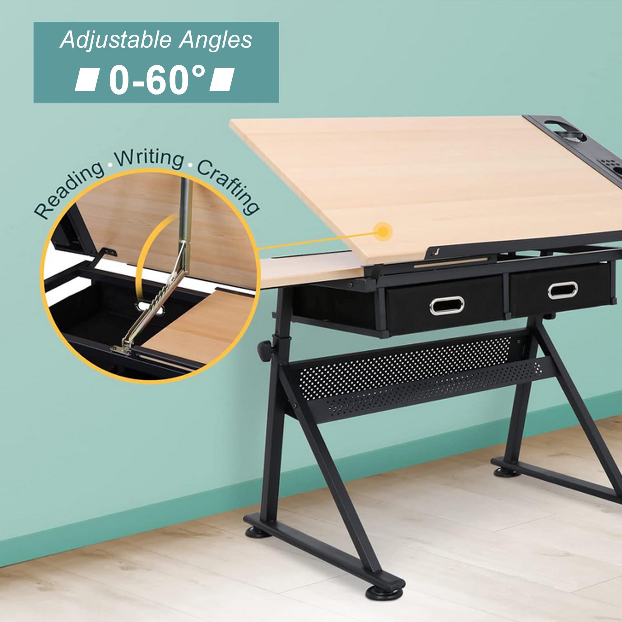 ZENY Drafting Table Art Desk, Height Adjustable Artist Drawing Table with Tilted Tabletop, Brown Engineered Wood, ZENYJA018103