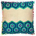 Dk Homewares Cotton Decorative Embroidered Sofa Cushion Covers 16Inch X 16Inch Geometrical Suzani Green Blue Home Decor Pom Pom