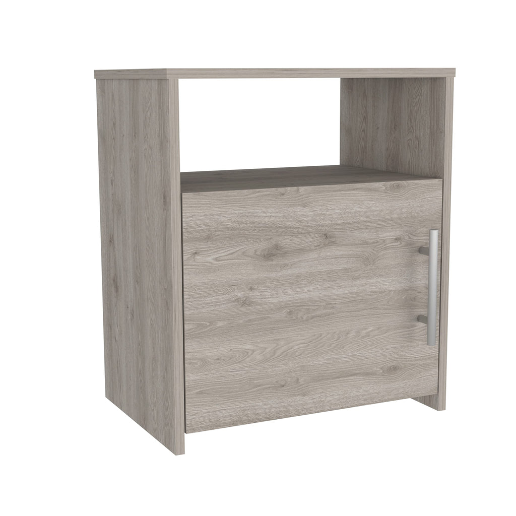 Omaha Nightstand, Single Door Cabinet, Metal Handle, 1 Shelf, Superior Top, Light Gray