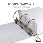 Samsill Durable 5 Inch Binder, Made In The Usa, D Ring Binder, Customizable Clear View Binder, White, Holds 1050 Pages