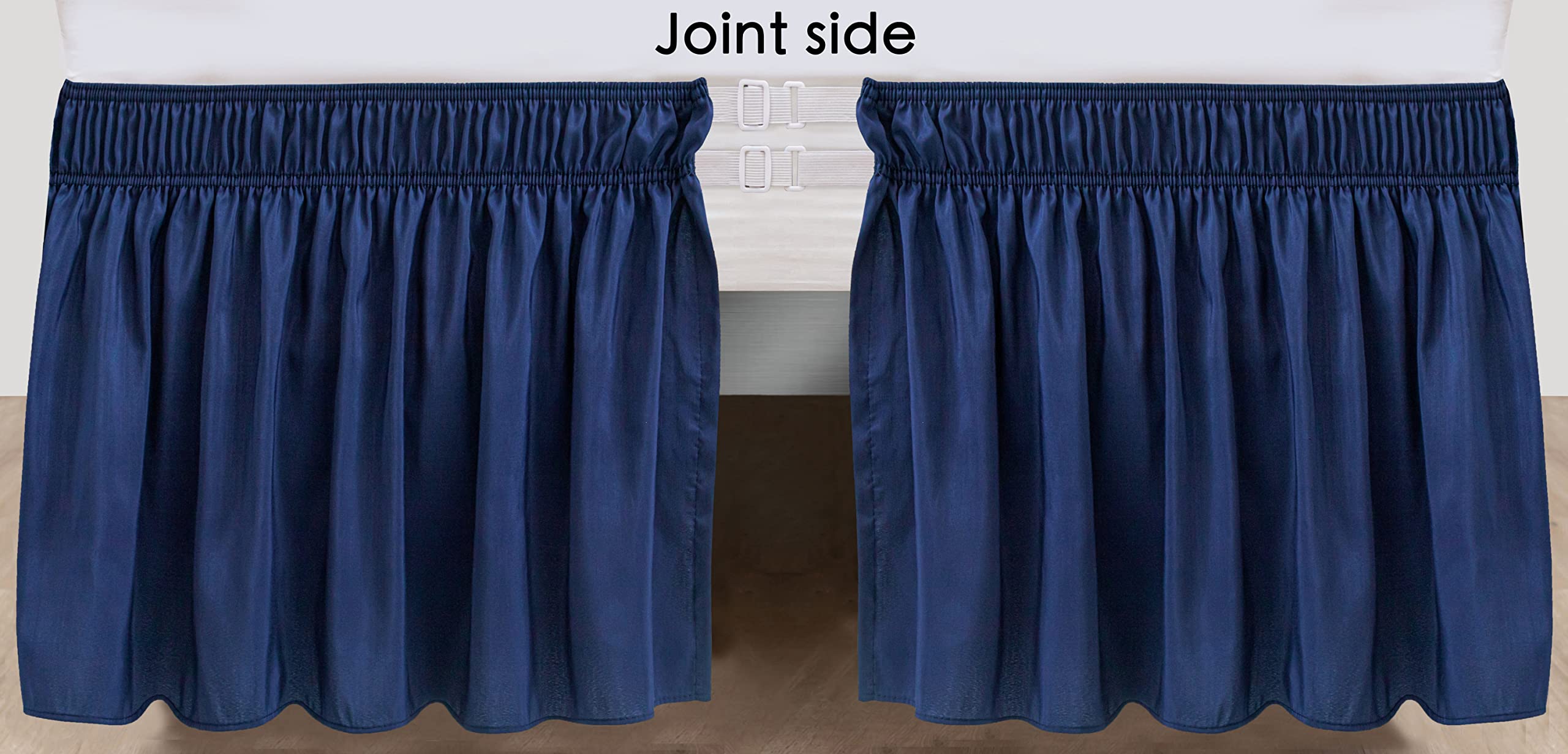 Biscaynebay Wrap Around Bed Skirts With Split Corners For Queen Beds 17' Drop, Navy Elastic Dust Ruffles Easy Fit Wrinkle & Fade Resistant Silky Luxurious Fabric Solid Machine Washable