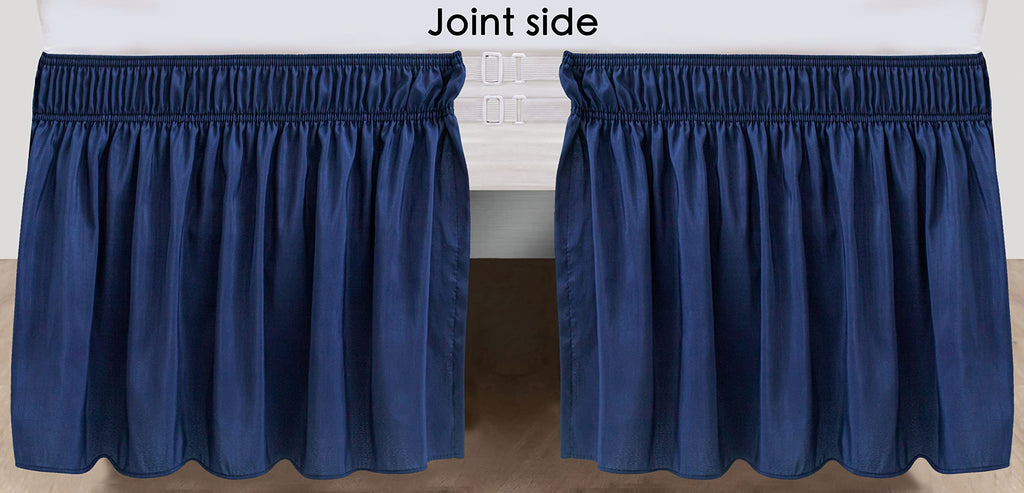 Biscaynebay Wrap Around Bed Skirts With Split Corners For Full Beds 14' Drop, Navy Elastic Dust Ruffles Easy Fit Wrinkle & Fade Resistant Silky Luxurious Fabric Solid Machine Washable