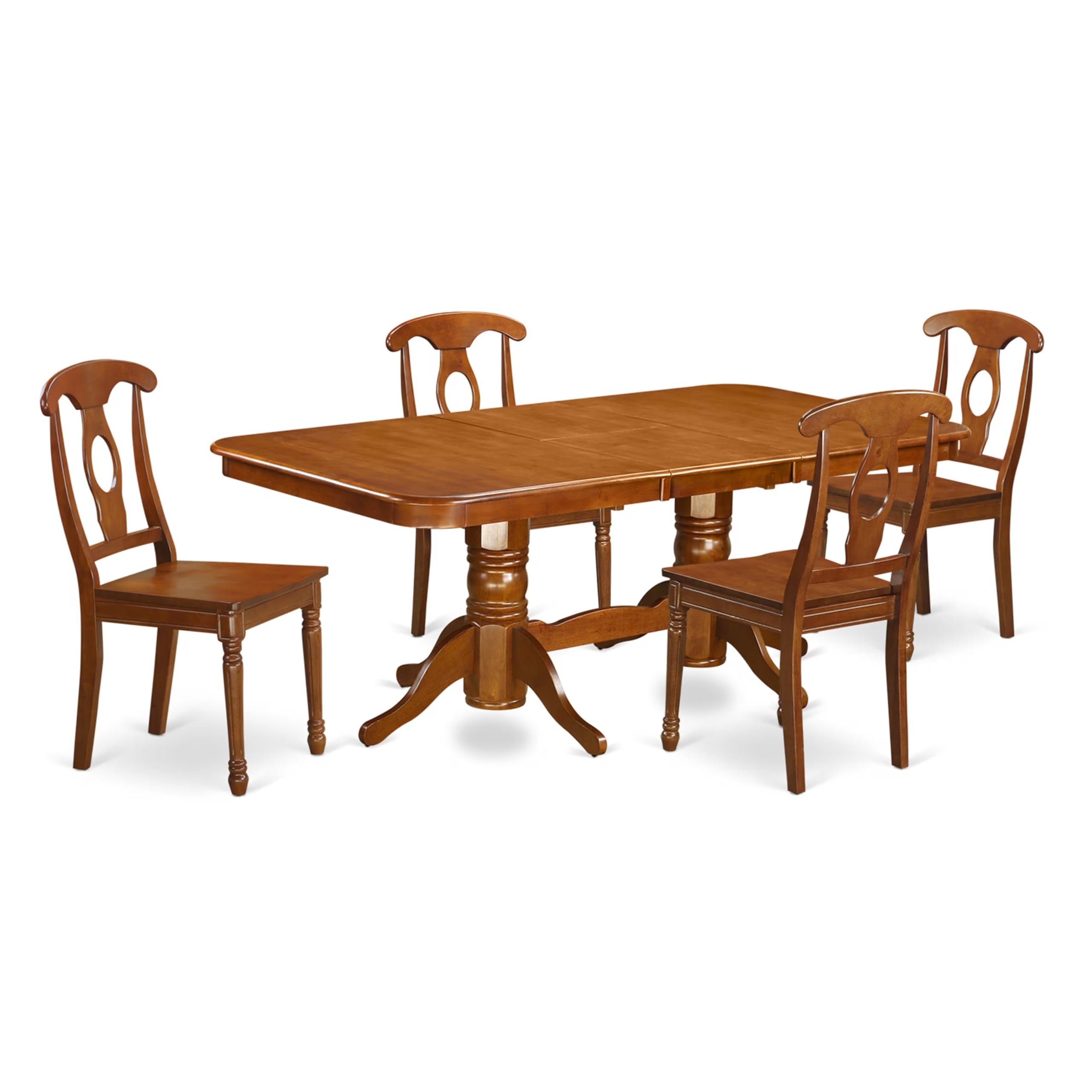 East West Furniture NANA5-SBR-W 5 Piece Dining Room Furniture Set Includes a Rectangle Kitchen Table with Butterfly Leaf and 4 Dining Chairs, 40x78 Inch, Saddle Brown