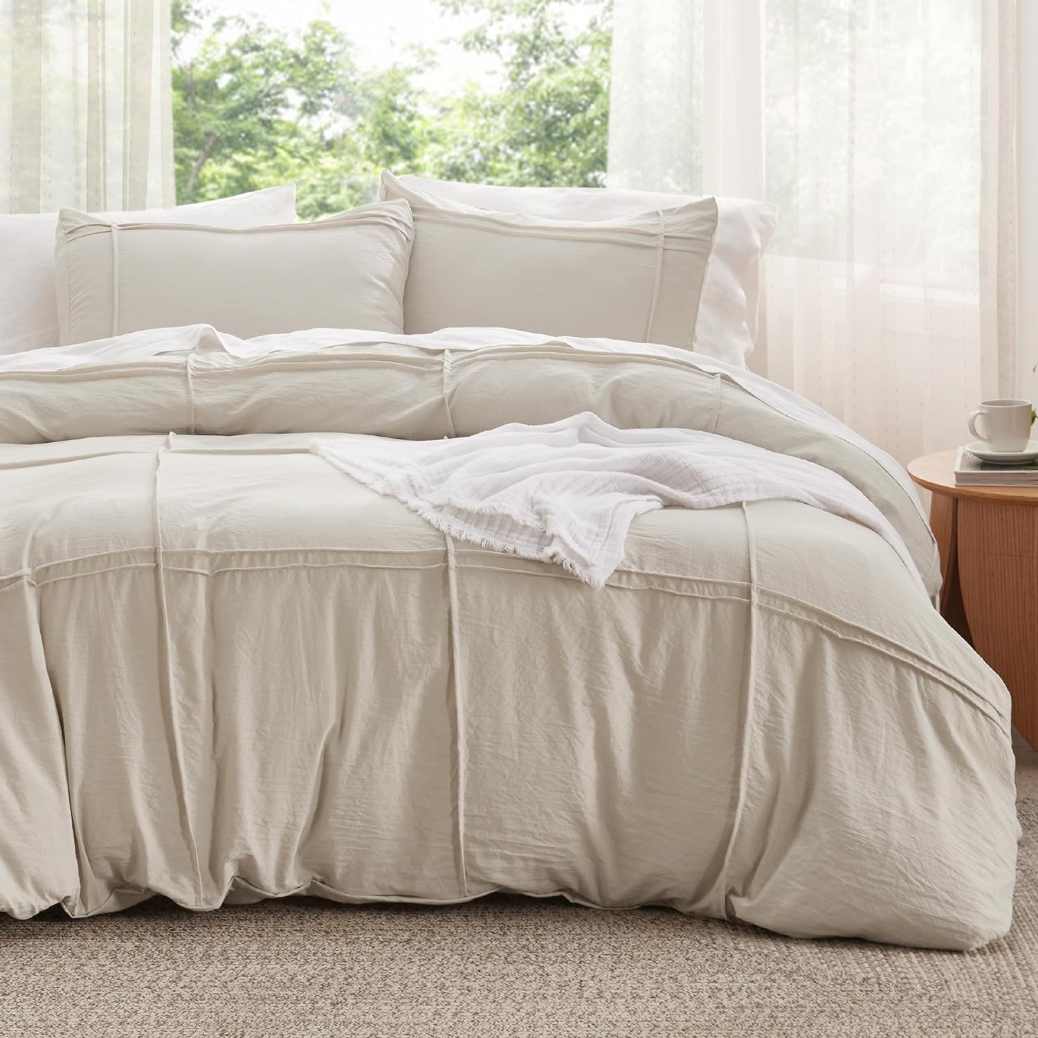 Bedsure Grid Tufted Twin/Twin Xl Duvet Cover - Shabby Chic Duvet Cover, Twin Size Boho Bedding, Includes 1 All-Season Duvet Cover & 1 Pillowcase (Light Beige, Twin, 68'X90')