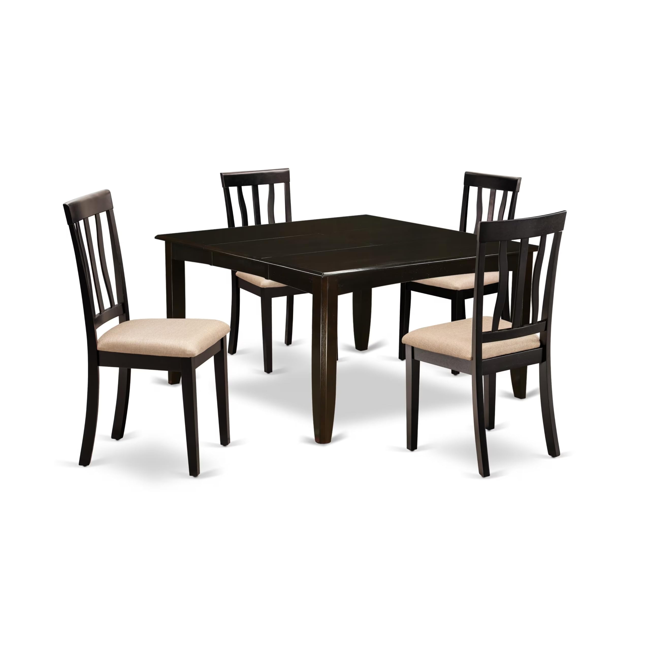 East West Furniture PFAN5-CAP-C 5 Piece Dining Room Table Set Includes a Square Kitchen Table with Butterfly Leaf and 4 Linen Fabric Upholstered Dining Chairs, 54x54 Inch, Cappuccino