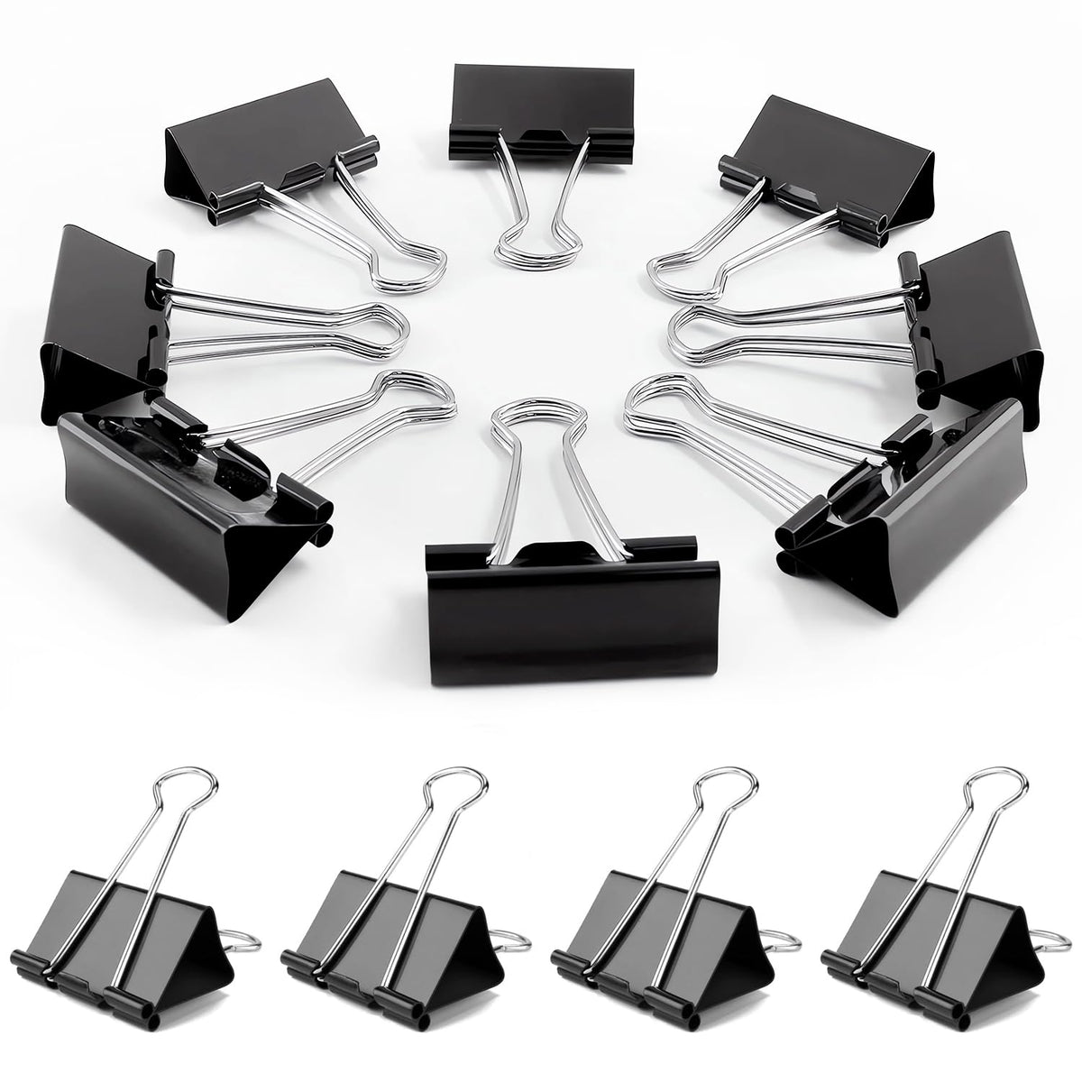 Medium Binder Clips, 72Pack, 1Inch, Black Paper Binder Clips, Medium Paper Clips, Office Clips, With Storage Container For Offic