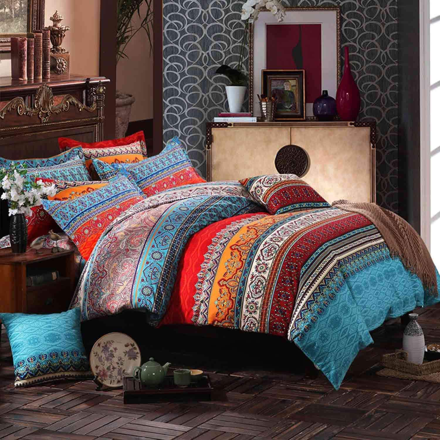 Bohemian Duvet Cover King, Microfiber Bohemian King Bedding Set, 3 Pieces Retro Boho Duvet Cover Set For All Seasons, 1 Duvet Co