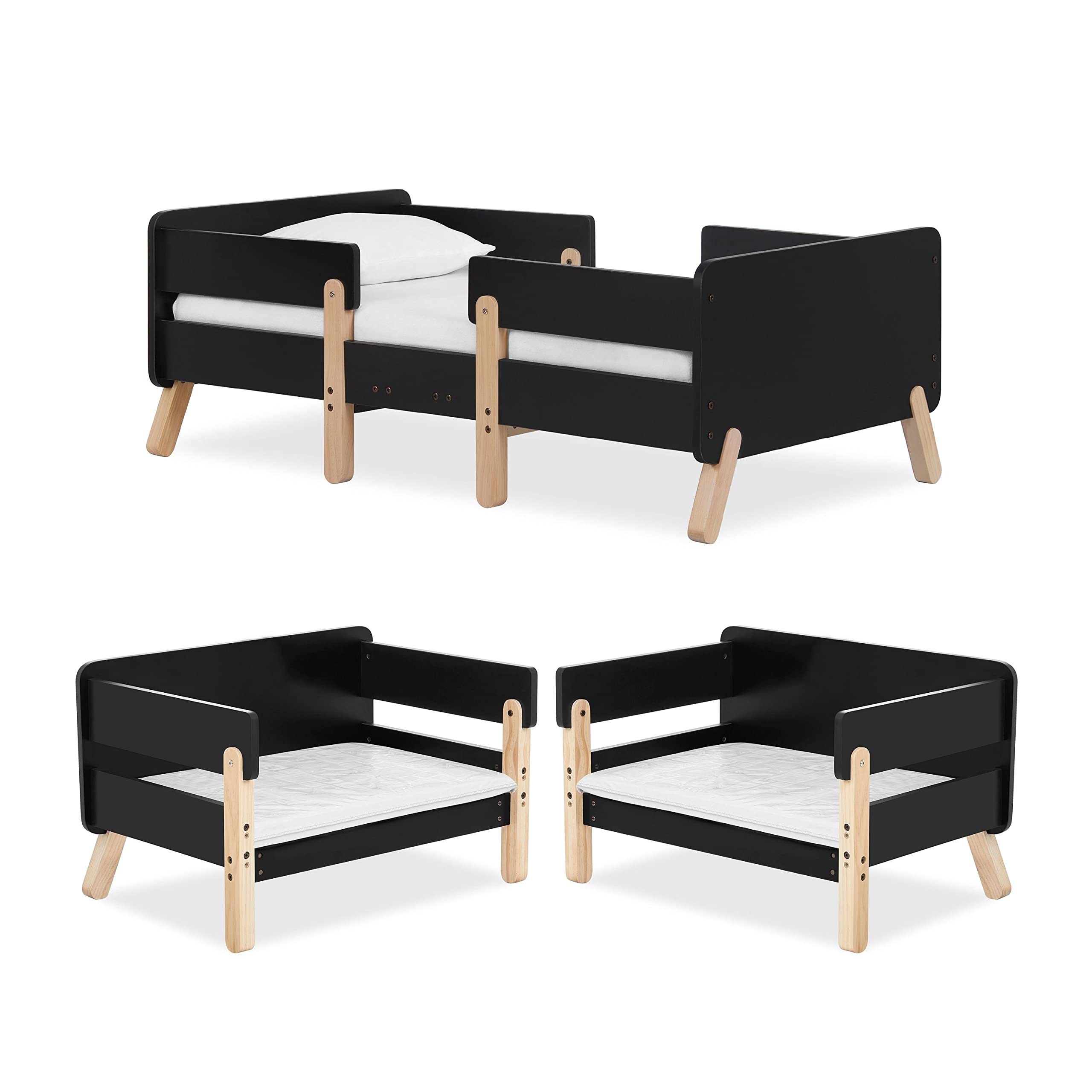 Dream On Me Osko Convertible Toddler Bed Made with Sustainable New Zealand Pinewood in Black, JPMA & Greenguard Gold Certified, 
