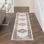 Nourison Passion Bordered Ivory Blue 2'2'' X 10' Area -Rug, Easy -Cleaning, Non Shedding, Bed Room, Living Room, Dining Room, Ki