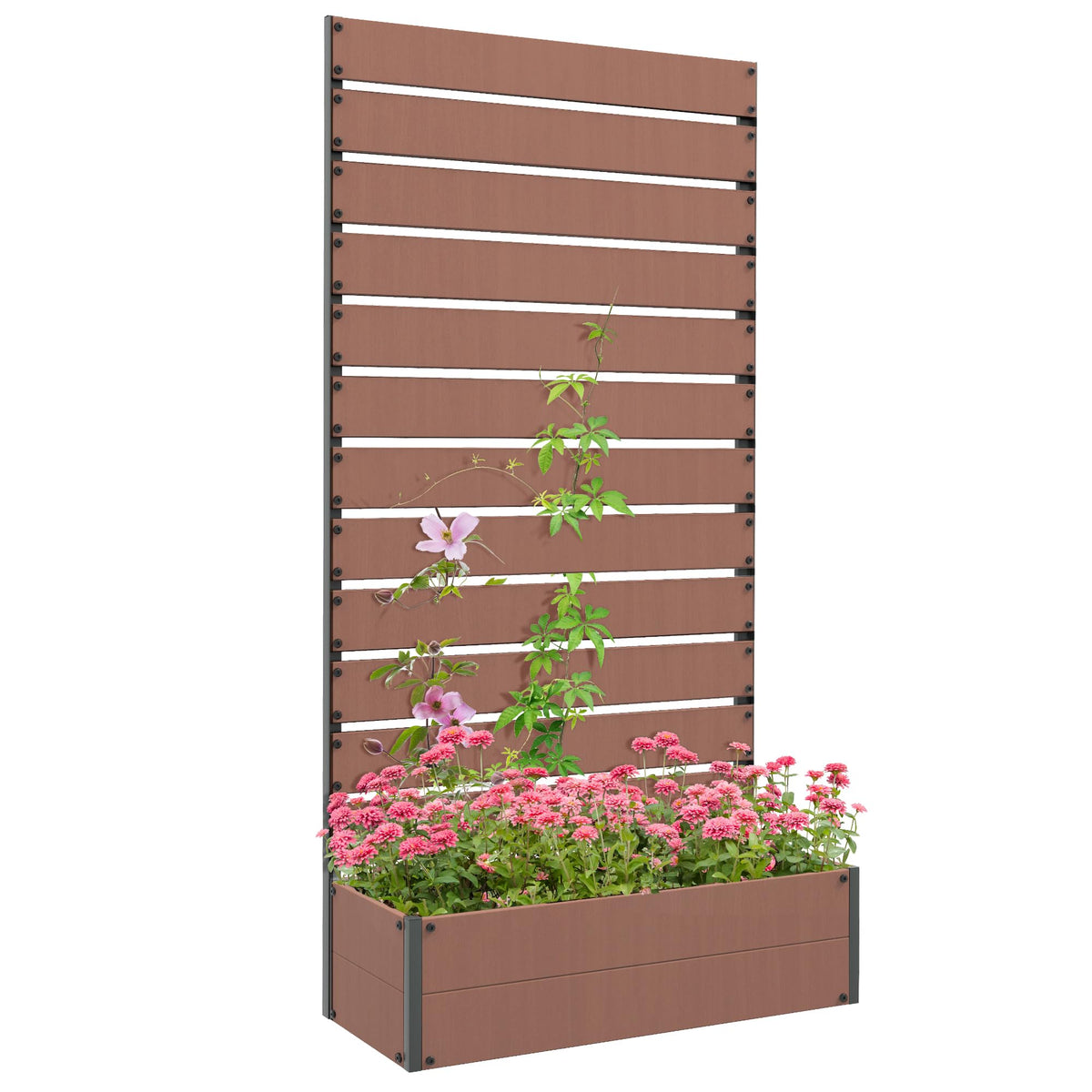 Outsunny Raised Garden Bed With Trellis For Climbing Plants, Planter Box With Self Draining Gap, Freestanding Trellis Planter Fo