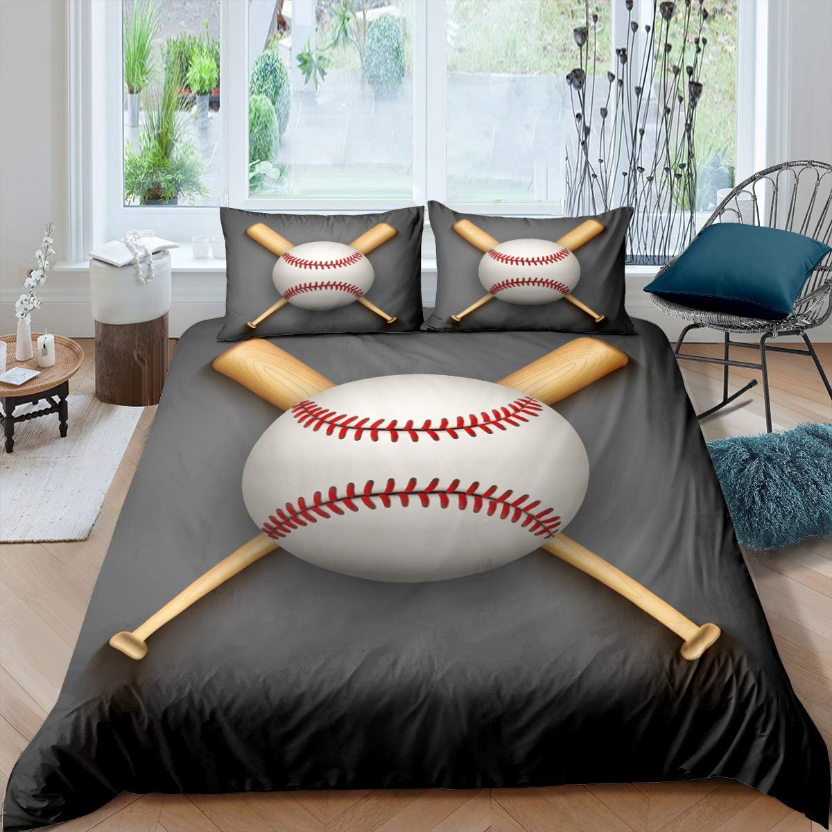 Feelyou Sports Baseball Bedding Set 3D Baseball Bat Printed Duvet Cover For Kids Boys Teens 3D Baseball Comforter Cover Lightwei
