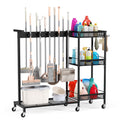 Beolisave Broom Holder with Cleaning Supplies Organizer, Cleaning Utility Cart on Wheels, 10 Clips & 7 Hooks, 3Tier Shelves, Br