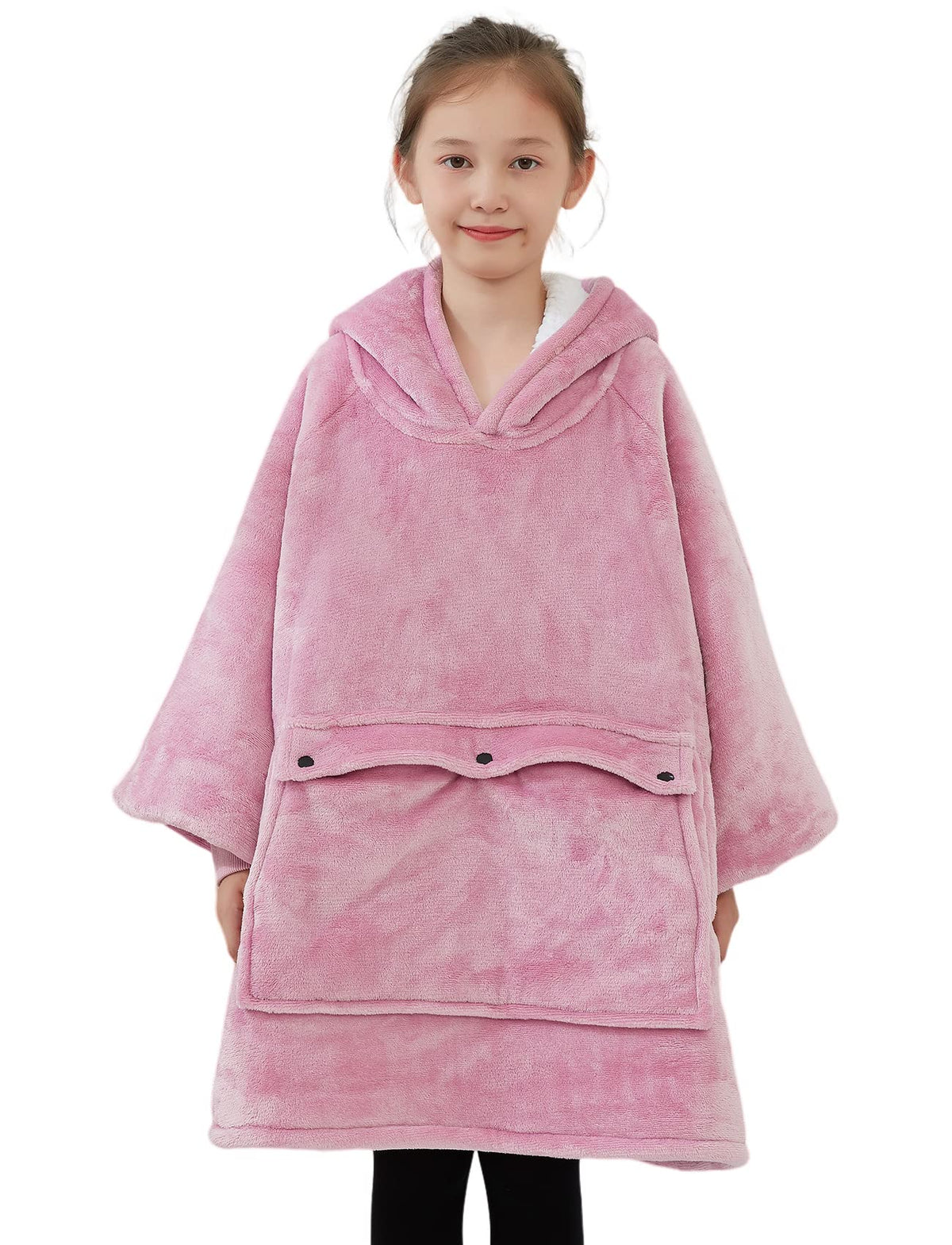Noukow Wearable Blanket Hoodie For Kids Oversized Sherpa Blanket Sweatshirt Cozy Flannel Sweater Blanket 6-10 Years Old Cute Gir