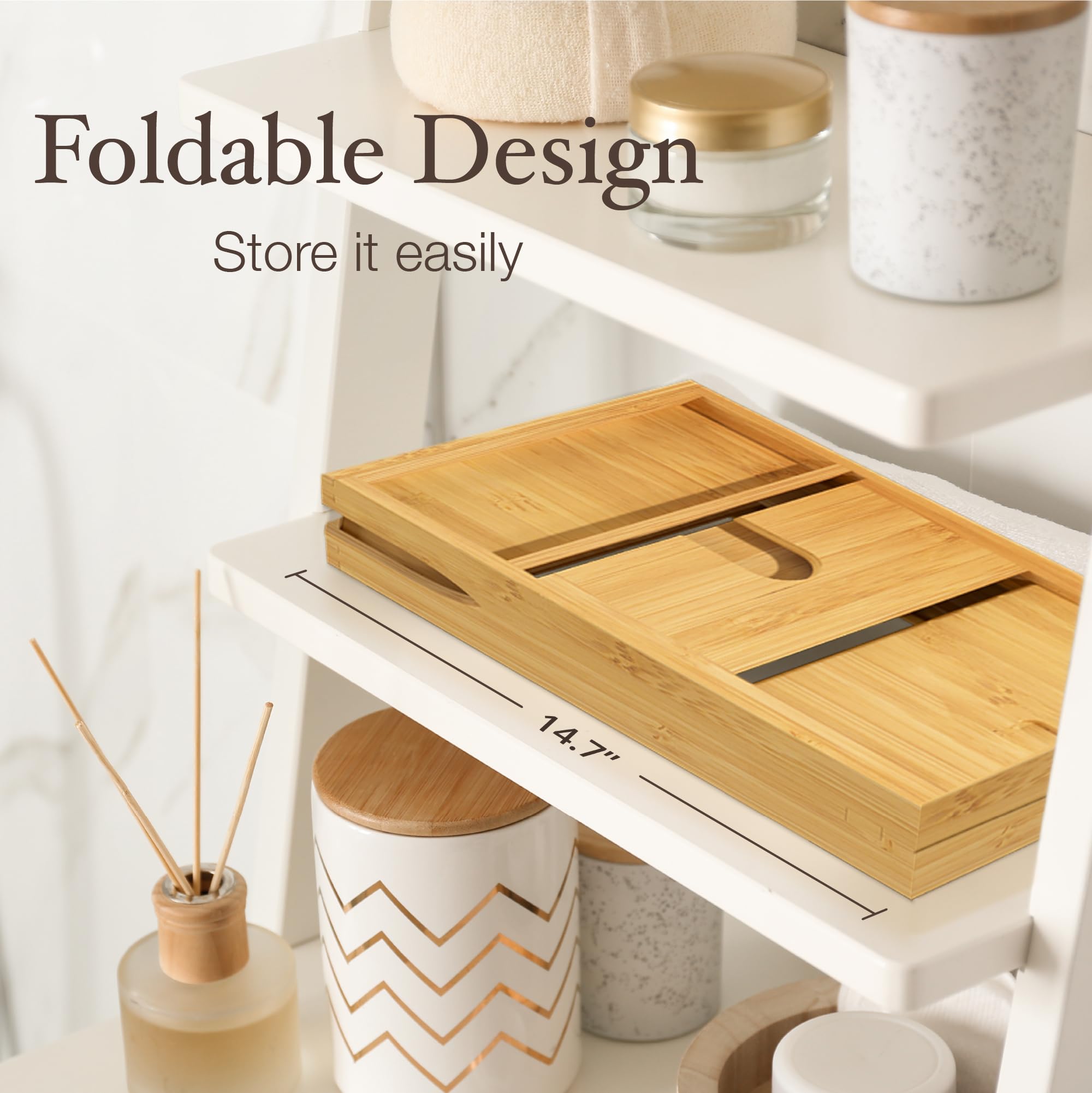 Bamboo Bathtub Tray For Tub - Expandable Bath Tray For Tub With Wine, Book & Tablet Holder - Luxurious Bath Accessories, Bath Ta