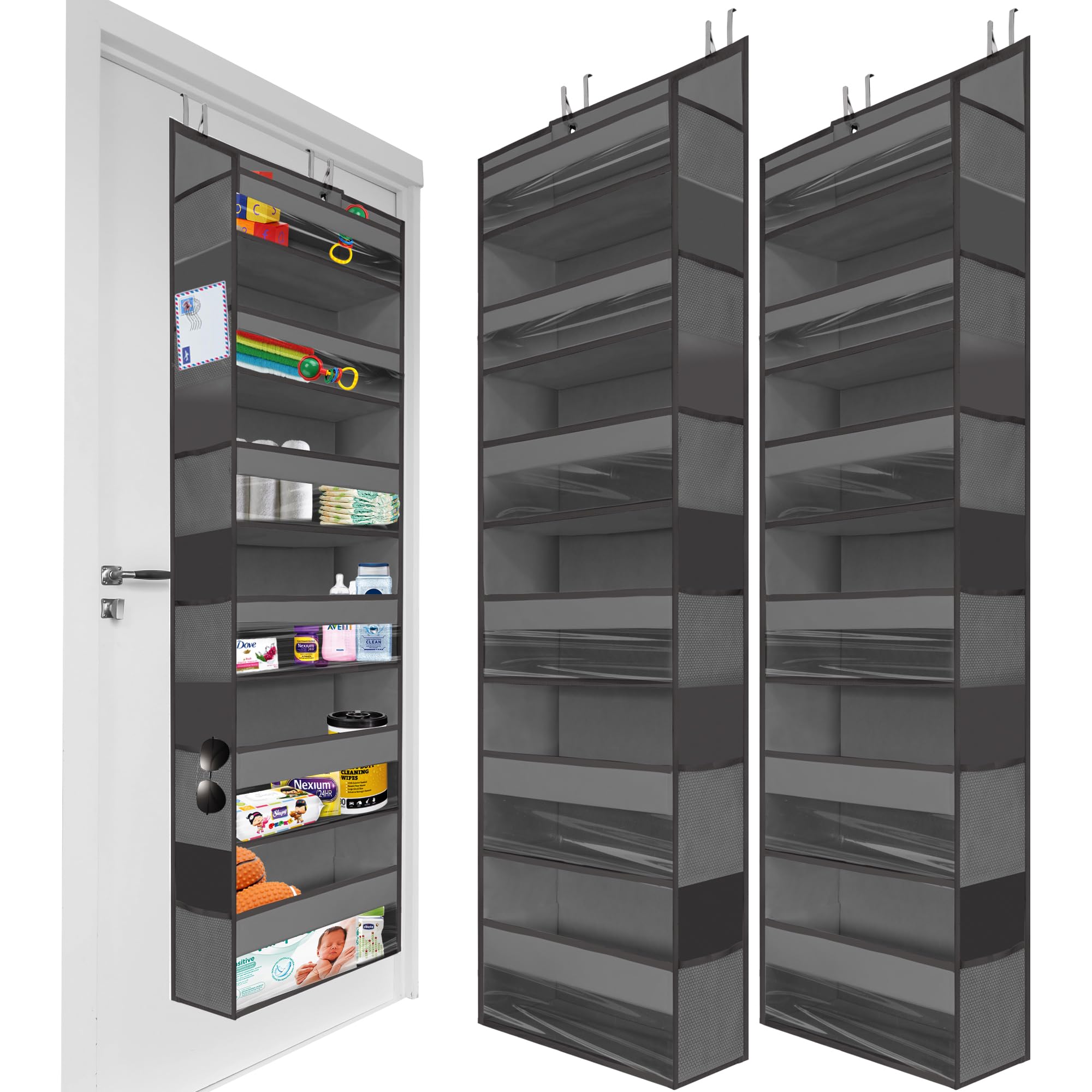 HOMELUX THEORY 2PC Heavy Duty Over the Door Organizer 55x14x6.7, 6 Large Front & 12 Mesh Pockets, Hanging Storage Closet Door Or