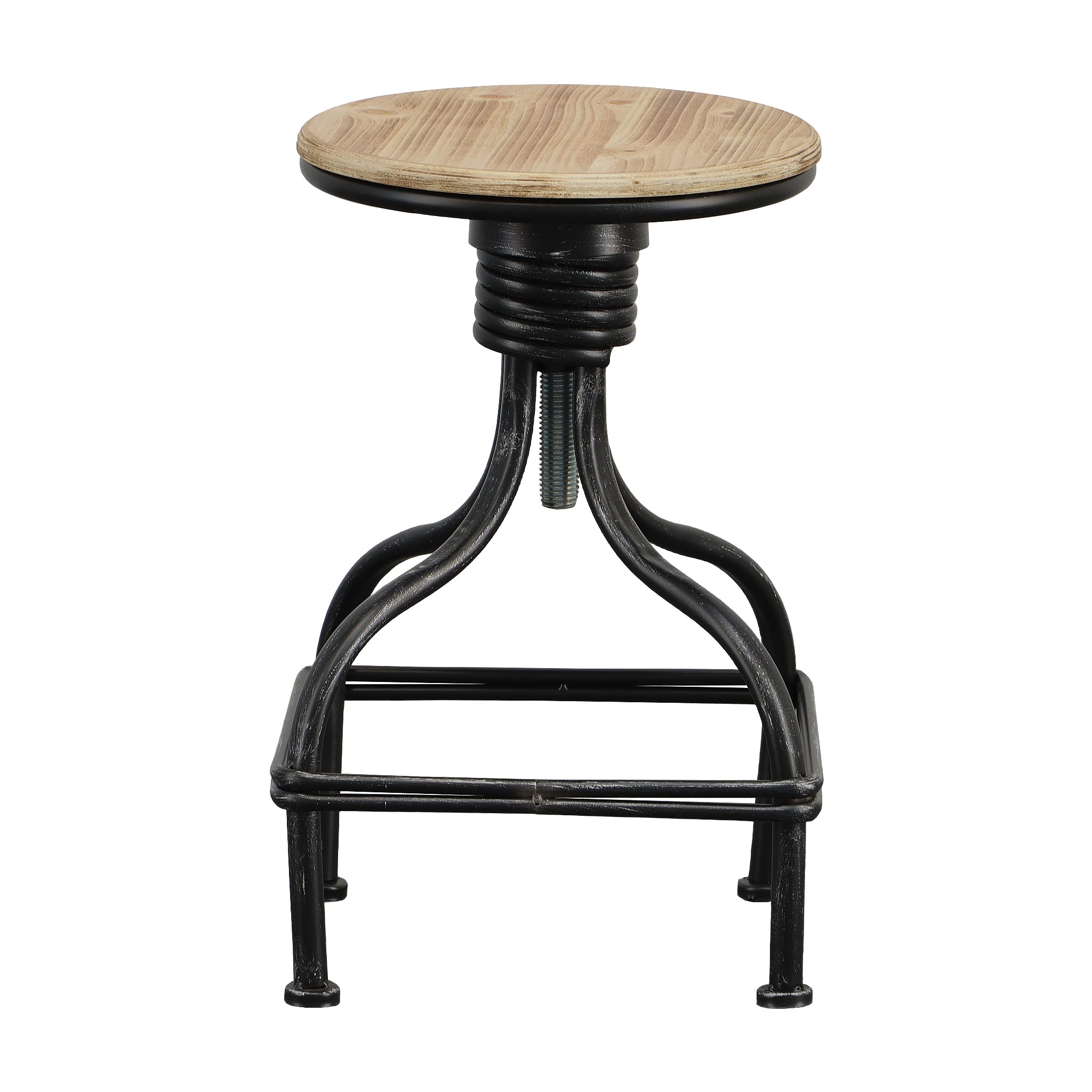 Benjara 20-30 Inch Swivel Counter Bar Stool, Vintage Metal Frame, Round Seat, Brown and Black