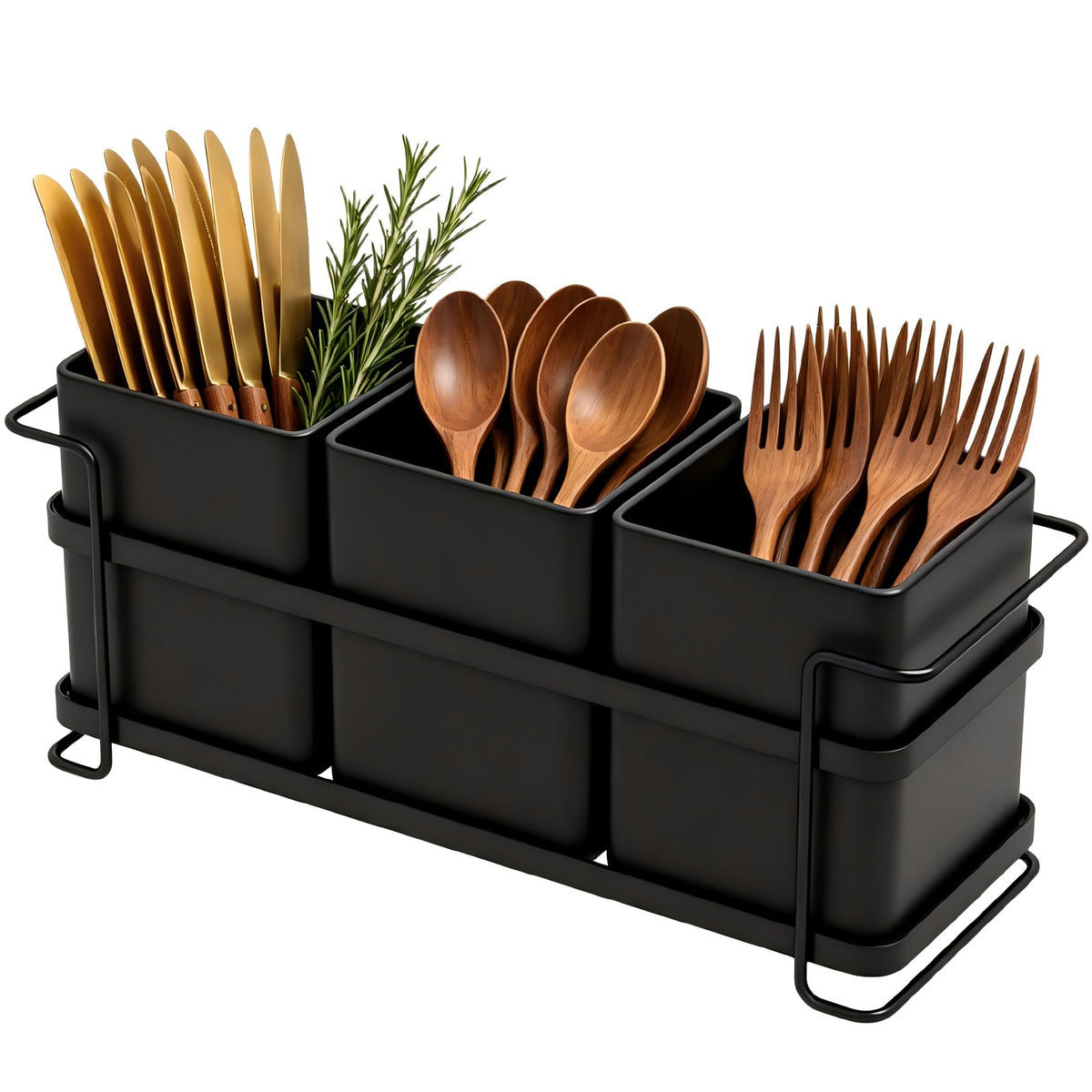 Ewaiira Silverware Caddy Utensil Holder for Party Large 3Compartment Metal