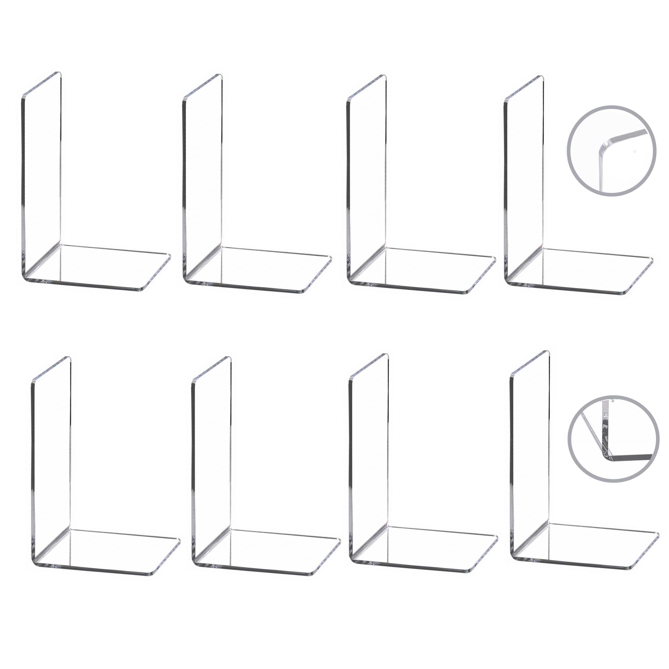 Cy Craft 8 Pieces/4 Pairs Bookends,Clear Acrylic Bookends For Shelves,Heavy Duty Book Ends And Desktop Organizer,Book Stopper Fo