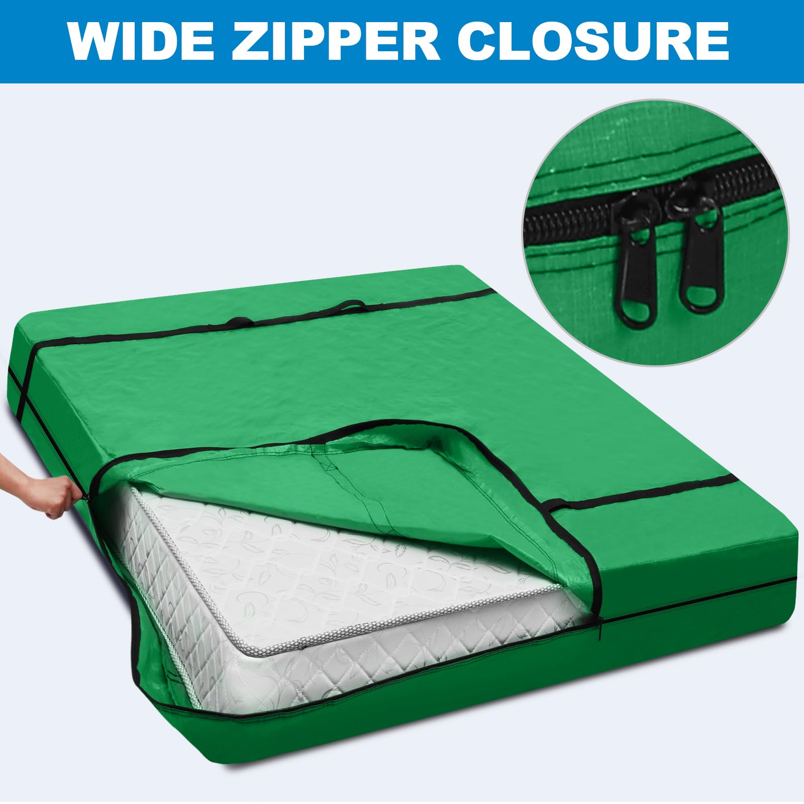 Ticonn Mattress Bags For Moving, Queen Mattress Cover For Moving, Heavy Duty, Full-Around Handle With Adjustable Buckles, Mattress Storage Bag & Moving Supplies (Green, Queen)
